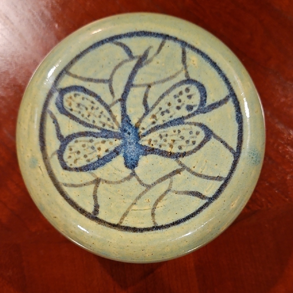 Handcrafted Ceramic Dragonfly Trinket Box Signed by Ceramicist Barbara G. Childs